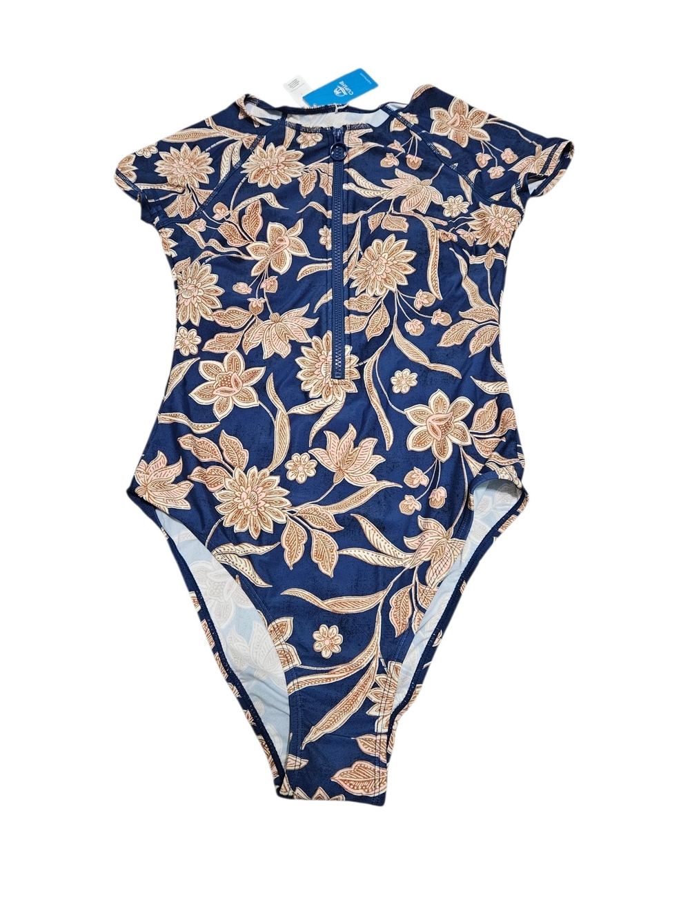 Cupshe Navy Paisley Rashguard One-Piece Swimsuit NEW